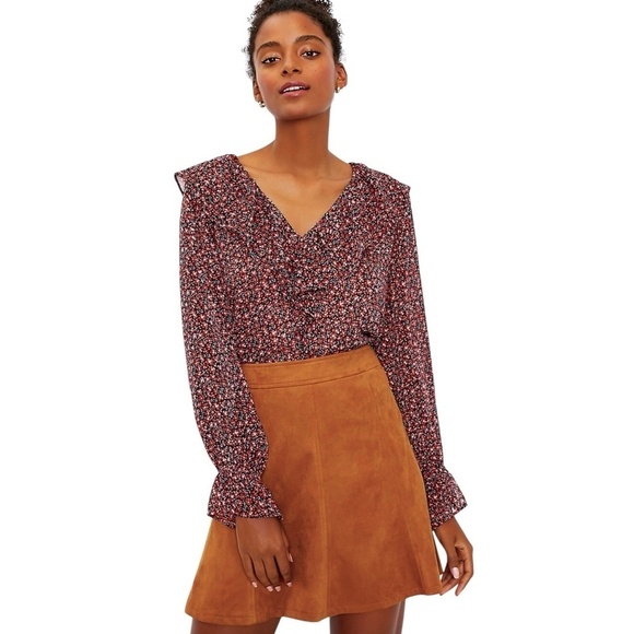 LOFT Ruffle V-Neck Floral Blouse Top in Deep Persimmon NEW - Picture 4 of 12